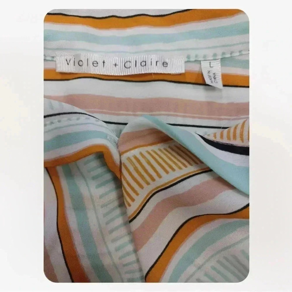 Violet + Claire Hi  Lo Long Sleeve Striped Button Down Blouse Top Size Large - Picture 8 of 10